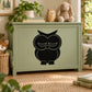 Sleeping owl wall decal, black cartoon owl face with closed eyes