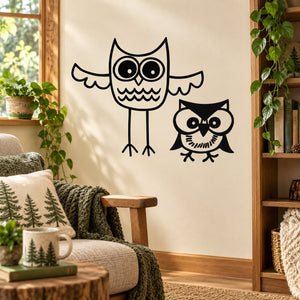 Black owl friends wall decal with two cartoon owls