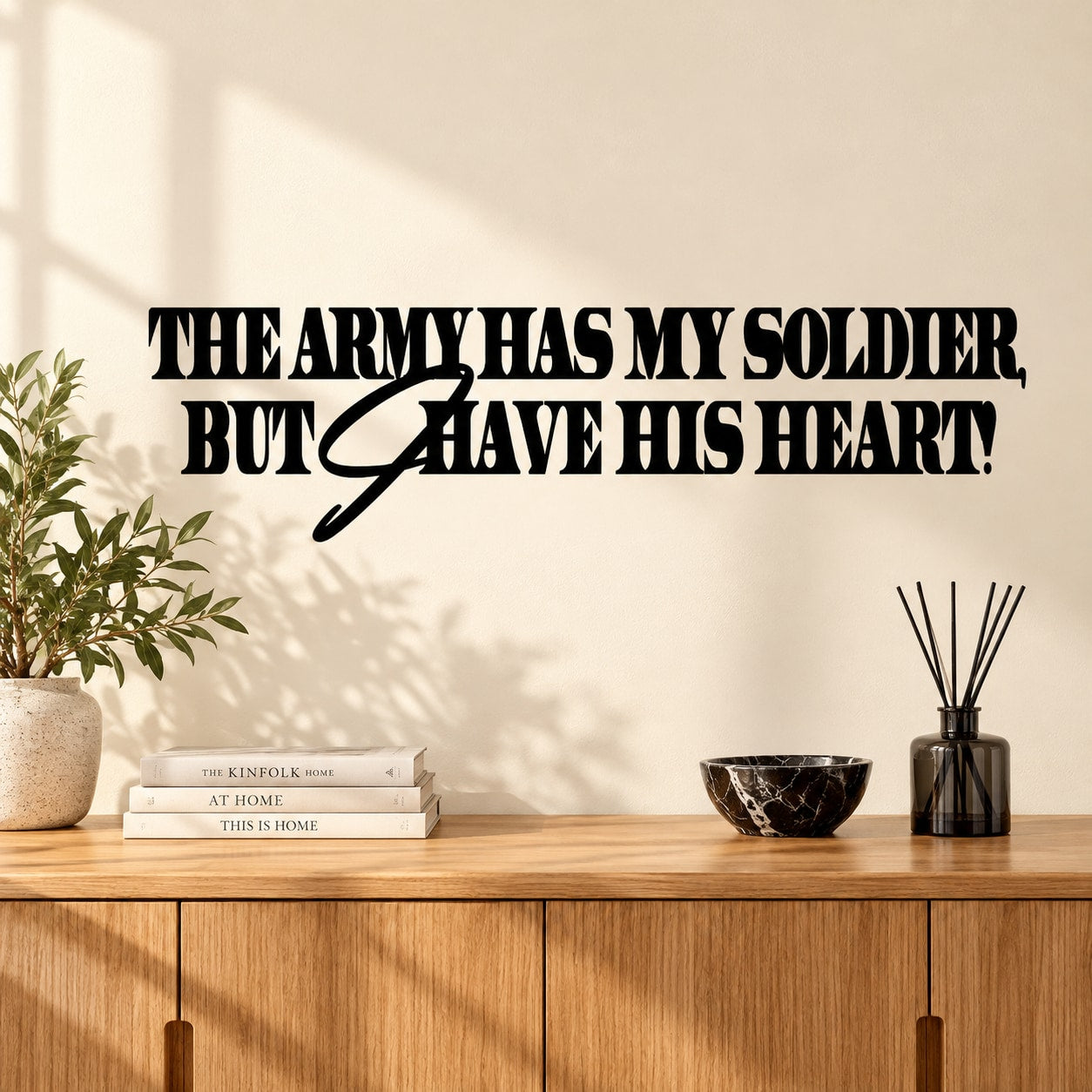 The Army Has My Soldier Decal — illustrative vinyl decal application mockup. Surrounding objects are not included.
