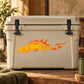 Blazing panther decal sticker with orange flame design on a beige surface
