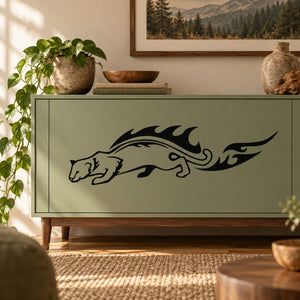 Stylized panther wall decal with flame-like accents, dark silhouette