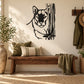 Peeking panther wall decal, black outline with white fill and striped fur