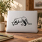 Sniffing panther decal, black outline on white laptop lid