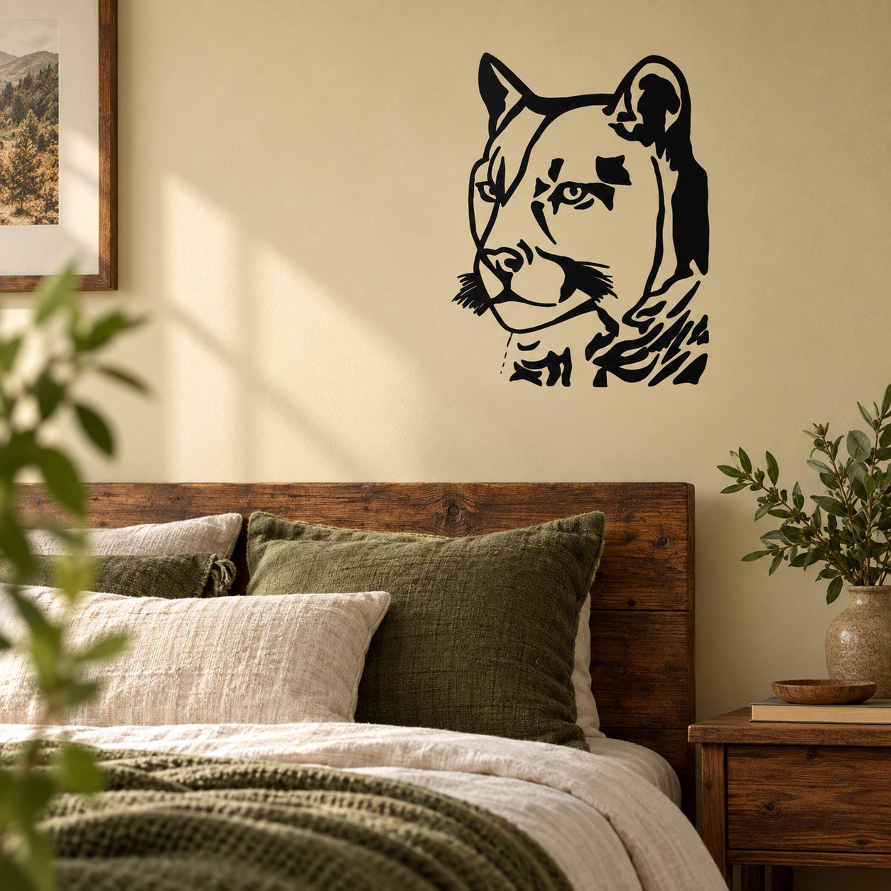 Panther head wall decal, black and cream graphic