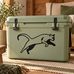 Black leaping panther decal on light green rectangular cooler