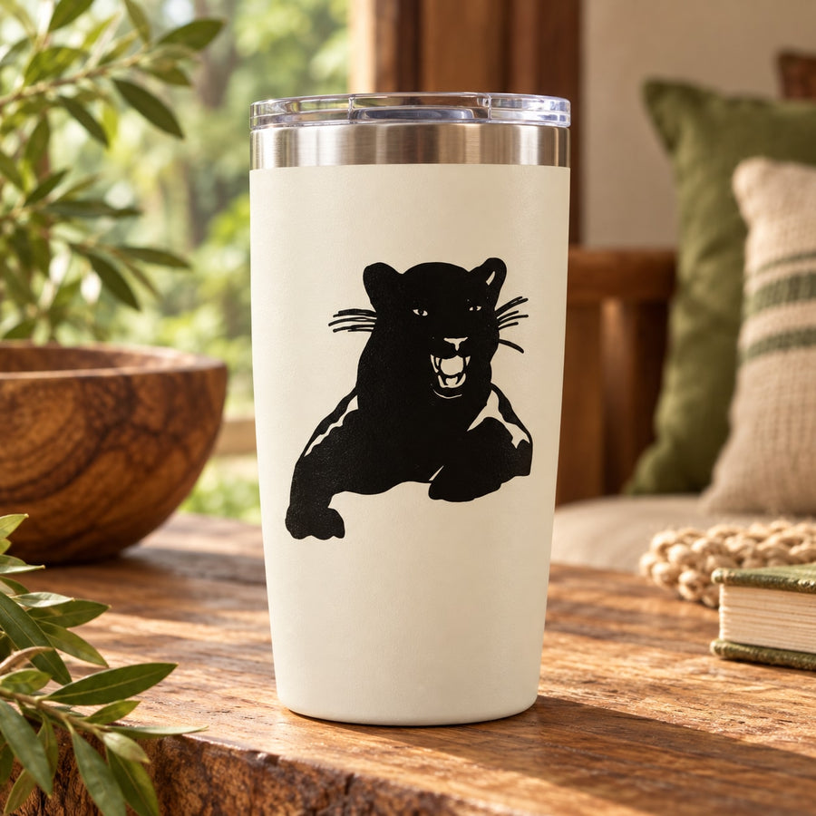 Panther watching decal: black panther face silhouette on light background