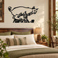 Climbing lynx wall decal, black line art with detailed fur and claws
