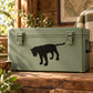 Panther looking silhouette decal in black on green storage box