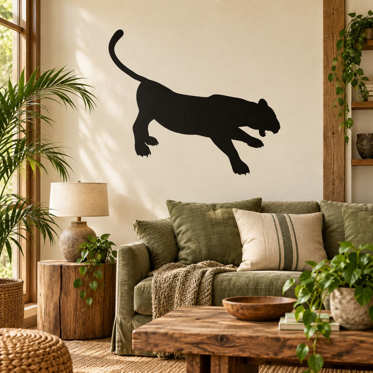 Black panther attacking stance wall decal with full-body silhouette