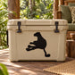 Reclining panther decal with solid black silhouette on a light cooler