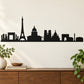 Black Paris skyline wall decal with Eiffel Tower and city landmark silhouettes