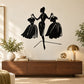 Black fashion silhouette wall decal with three figures: central woman and two dancers