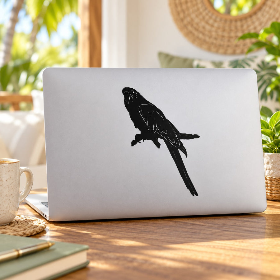 Black perched parrot wall decal sticker with detailed silhouette