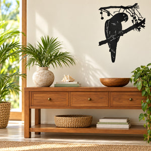 Black parrot on branch wall decal silhouette