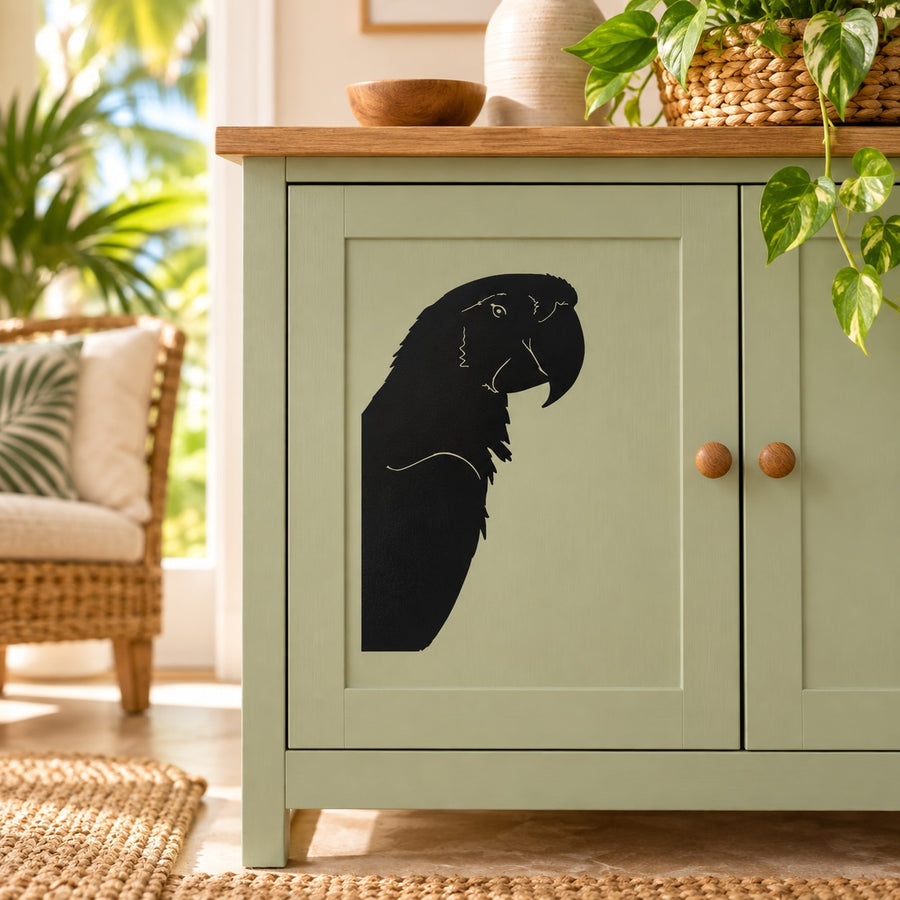 Black parrot peeking head wall decal