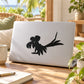 Cartoon parrot silhouette decal, black bird figure with wings spread and tail out