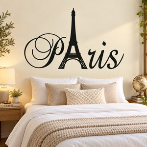 Black Eiffel Tower Paris script wall decal