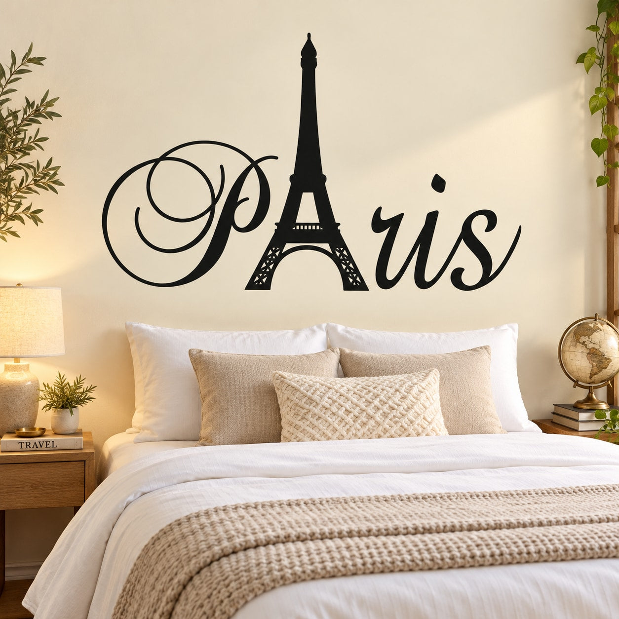 Black Eiffel Tower Paris script wall decal