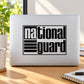 National Guard logo decal, black and white block lettering with lines