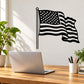 American flag wind decal with star field, striped waves, and black outline