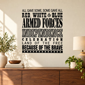 Typography wall decal with bold black text: Armed Forces Independence Celebration