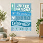 United Nations Day of Peace celebration wall decal with typography on light blue