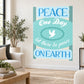 Peace Day vinyl wall decal with blue typography, dove and 'Let there be peace on earth'