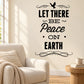 Peace on Earth wall decal with dove and decorative swirl script in dark ink