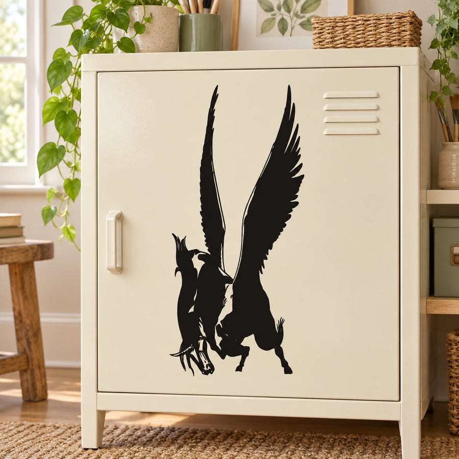 Pegacorn winged unicorn decal on white cabinet front