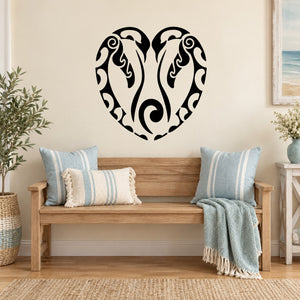 Heart-shaped penguin wall decal with bold black tribal-style design