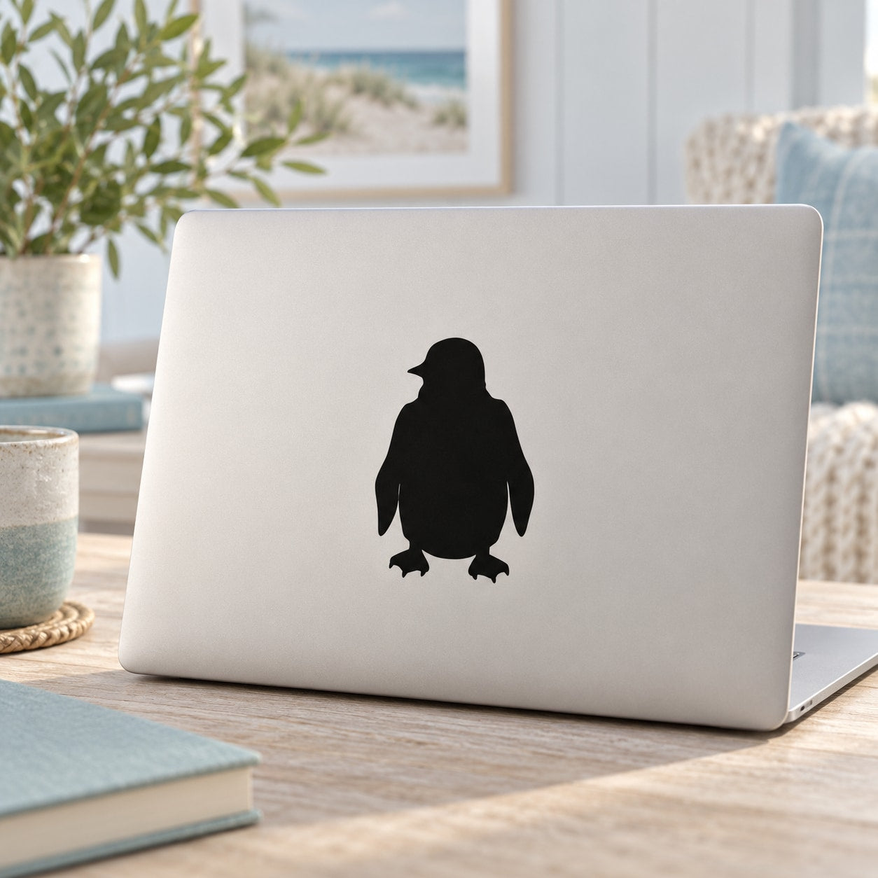 Standing penguin silhouette decal, black