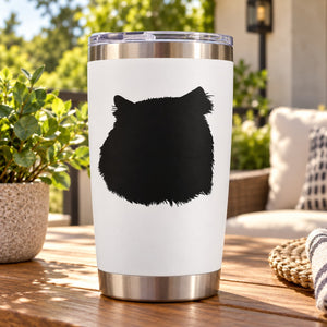 Persian cat head decal, black silhouette on white tumbler