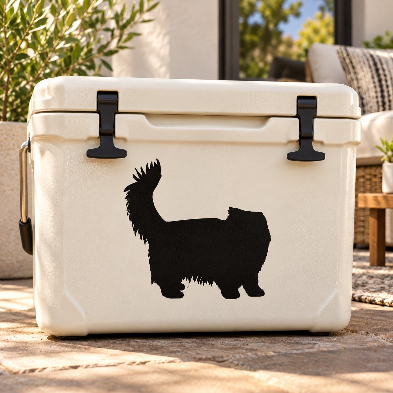 Standing cat silhouette decal on white cooler