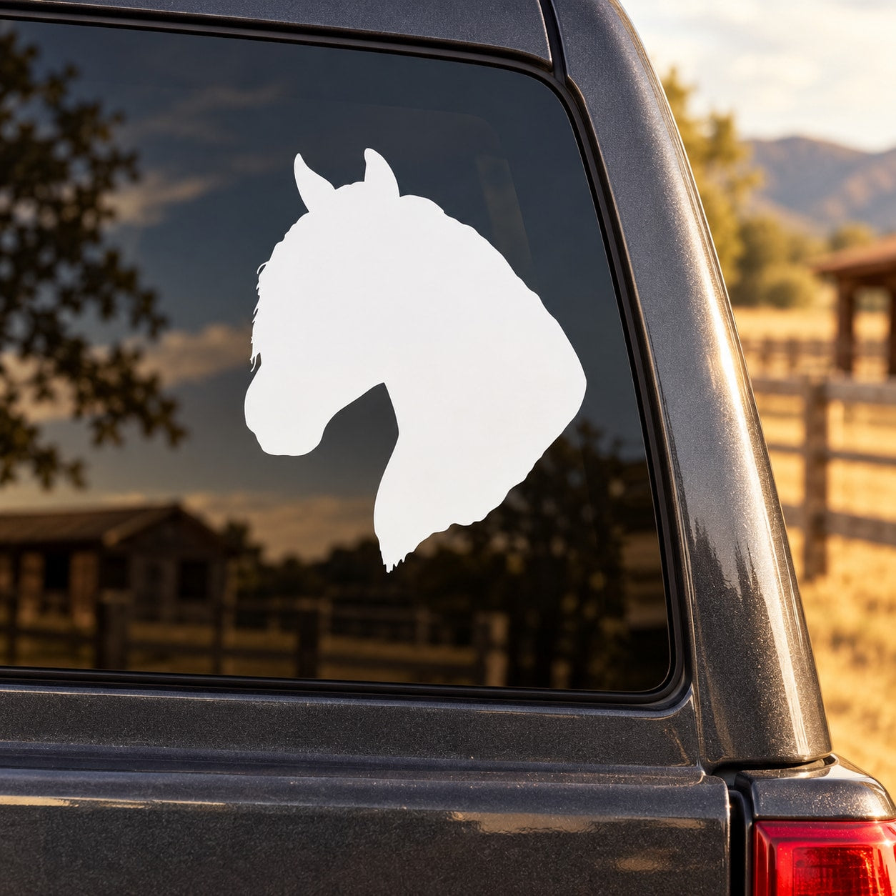 White horse head vinyl wall decal with profile silhouette