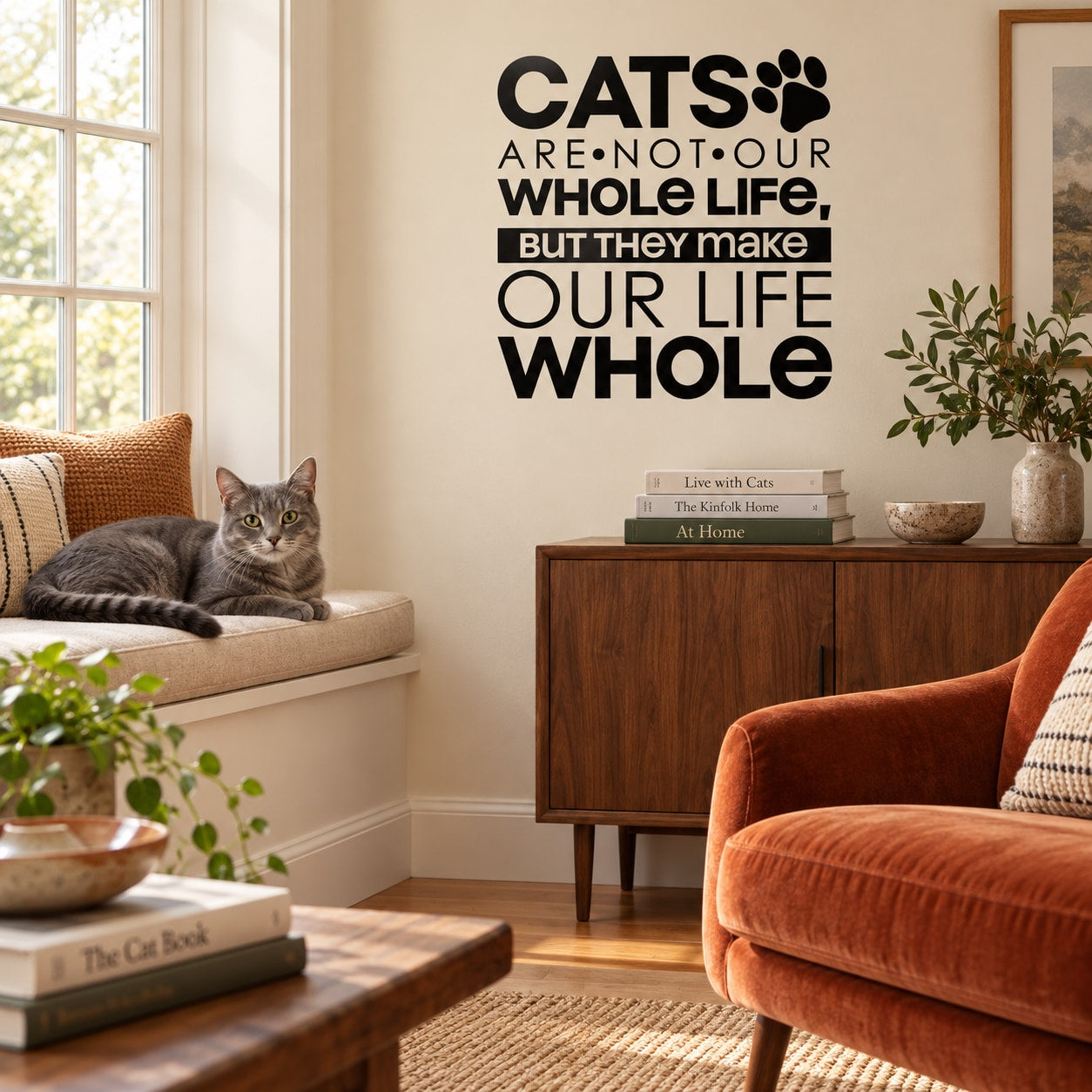 Cat wall decal with paw and quote: 'Cats are not our whole life'