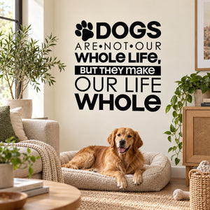 Black wall decal with paw icon and quote text: “DOGS ARE NOT OUR WHOLE LIFE…”