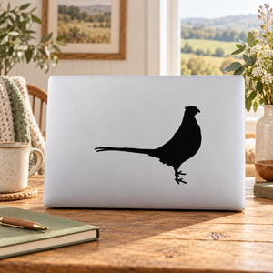 Standing pheasant decal with black silhouette on white background