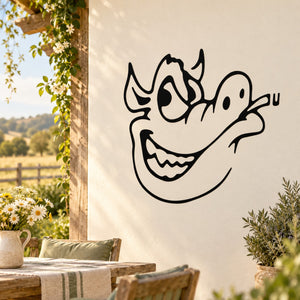 Grinning pig decal: black outlined smiling pig face wall sticker