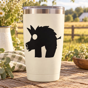 Shaggy pig decal, black silhouette circle eye on white tumbler