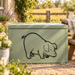 Pig sniffing decal sticker with black outline pig on a rectangular box