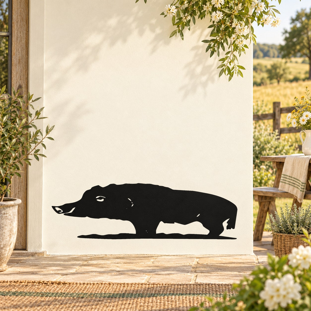 Noble warthog wall decal, black silhouette of a warthog in profile