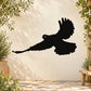 Black pigeon silhouette decal with wings spread, bird scouting pose