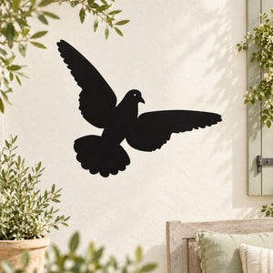 Fleeing pigeon wall decal, black bird silhouette with wings spread