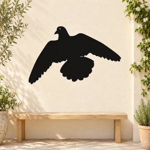 Ascending pigeon wall decal, black bird silhouette in upward pose