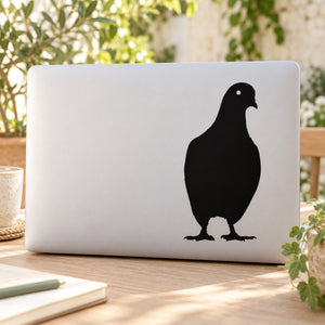 Pigeon silhouette wall decal, black bird on white backing