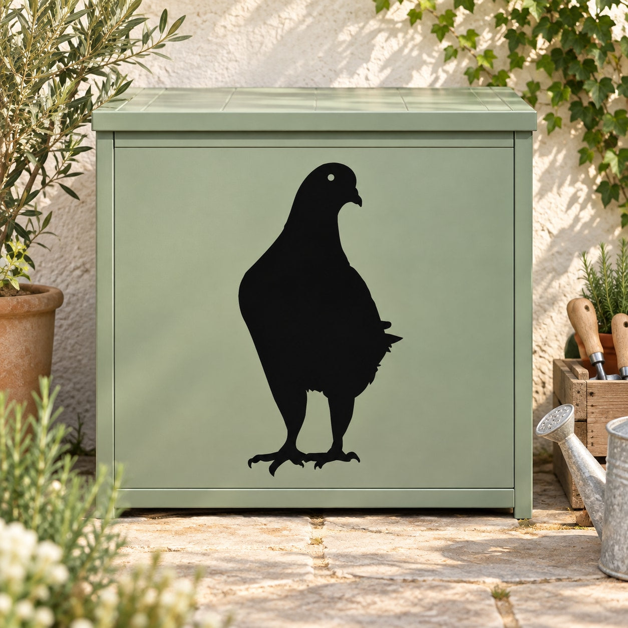 Standing black pigeon silhouette decal