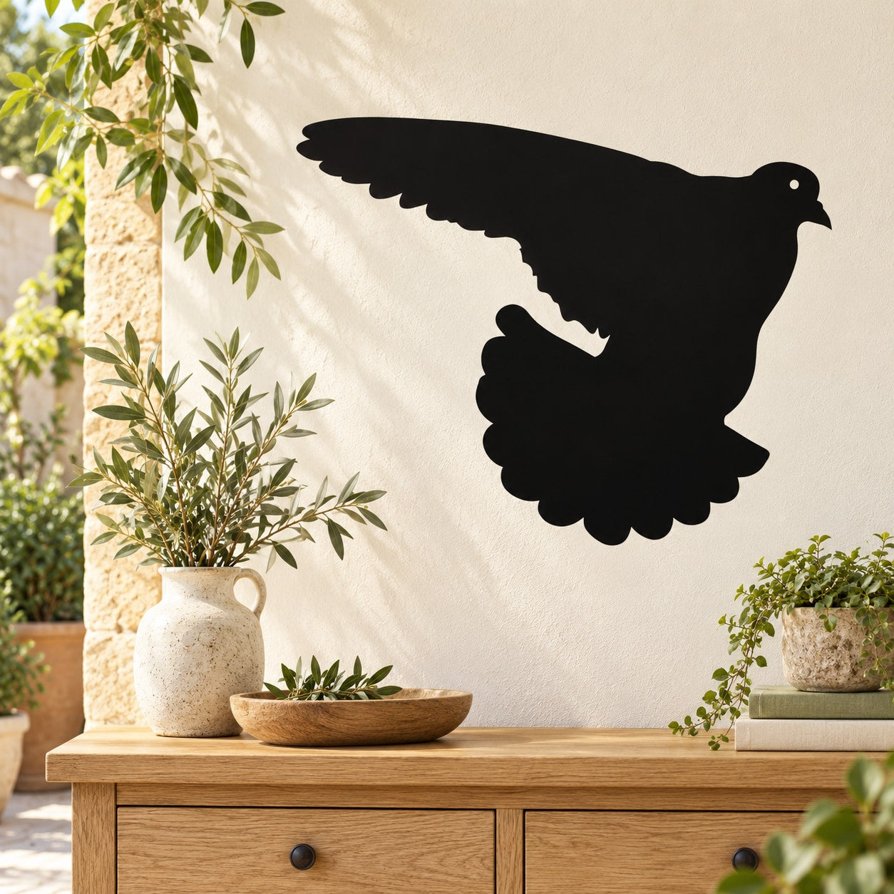 Black flying pigeon silhouette wall decal