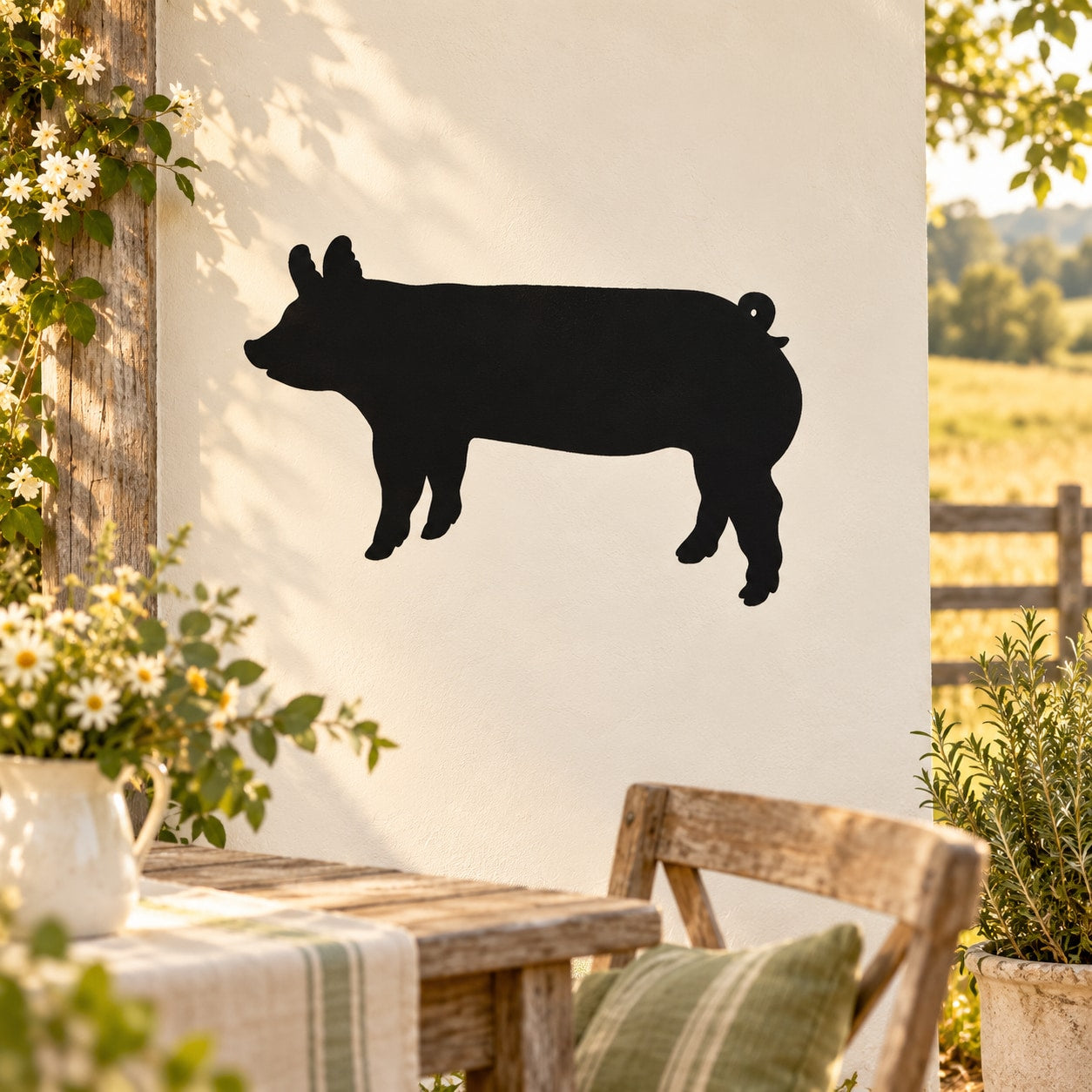 Black pig silhouette decal in a trotting stance