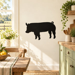 Black pig wall decal with head looking up, standing silhouette