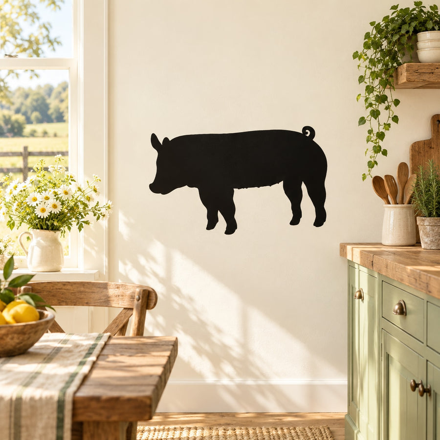 Black pig wall decal with head looking up, standing silhouette
